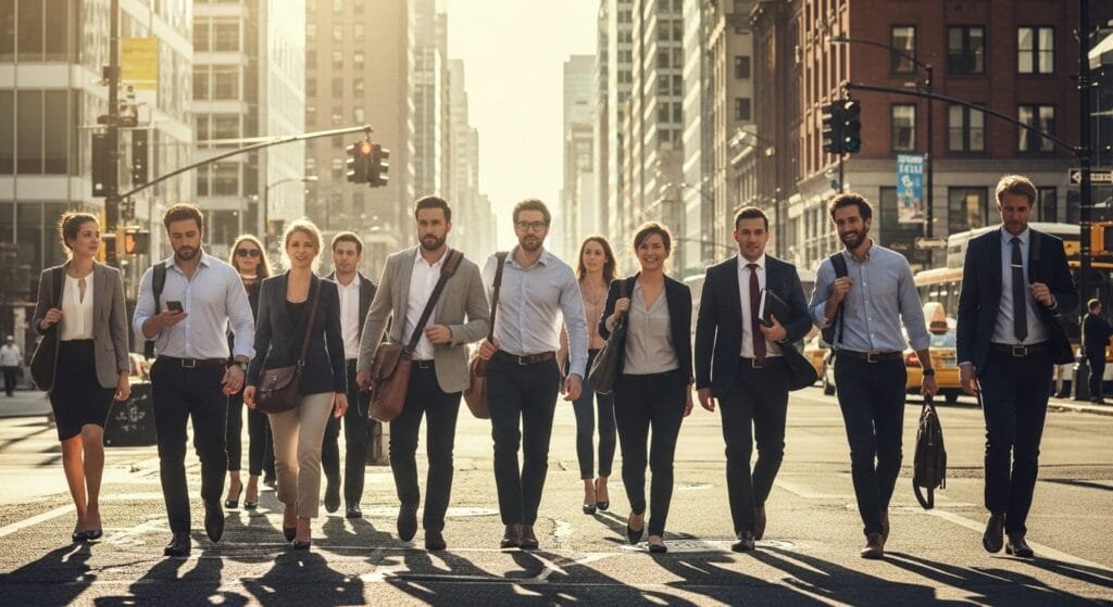 Many office workers are heading to work.